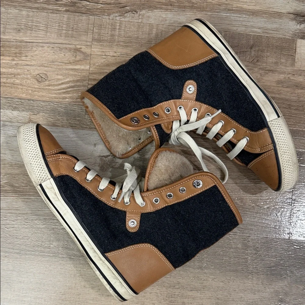 Tory Burch High-Top Benjamin Sneakers with Fur Trim 8.5 - Picture 12 of 15